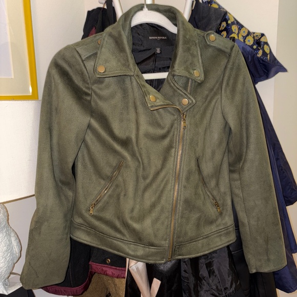 Banana Republic Moto Jacket – Size XS – Olive Green suede - Picture 1 of 4